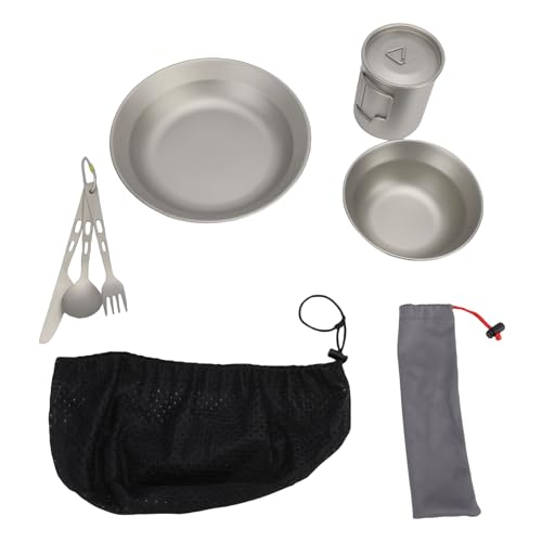 RiToEasysports Camping Utensils, Stainless Steel Cutlery Set with Plate Bowl Cup, Outdoor Dining Set for Hiking, Picnics, Backpacking, and Family Camping Adventures