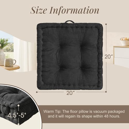 Wellsin Square Floor Pillows for Adults Kids - Meditation Floor Pillow Seating Cushion - Tufted Floor Cushion with Shredded Foam & Velvet Cover, 2 Pack, 20x20 Inch, Gray - color: Grey, size: 2 Pack (20"x20")