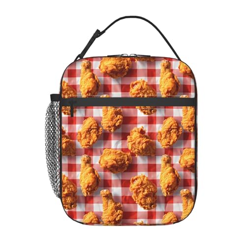 Reusable Fried Chicken Lunch Box for Kids Girls Boys Women Adult, Insulated Food Lunch Bag,Polyester Cooler Handbags Case for School Picnic Work Travel Outdoor Beach or Hiking - color: Fried Chicken