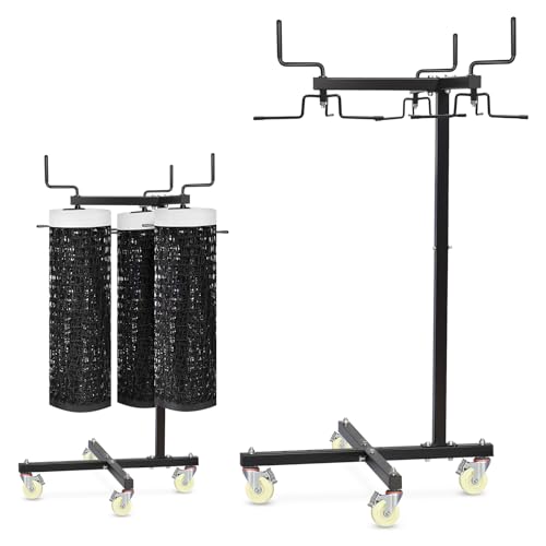 Movable Sports Net Storage Rack with Lockable Wheels, Heavy-Duty Holder for Volleyball, Tennis, Pickleball, Badminton Nets, Space-Saving Support Rack with Swivel Handle & Dust Covers - style: Holds 3 Nets