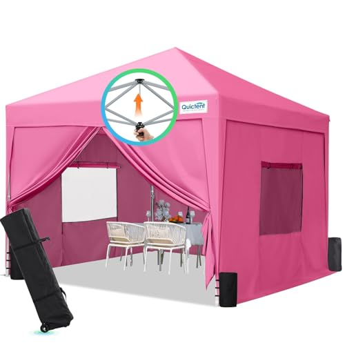 Quictent Privacy 10x10 Pop up Canopy Tent with Sidewalls and Roll-up Ventilated Windows, One Person Setup, Easy Outdoor Commercial Gazebo Shelter Enclosed Waterproof, Bonus 4 Sandbags - color: Pink, size: 10x10ft