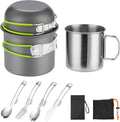 Camping Cookware Mess Kit for 1 People,ISFORU Camping Non-Stick Cooking Set Include Backpack Pot and Pan Set with 304 Stainless Steel Cup and Utensil Set for Traveling Trekking and Hiking