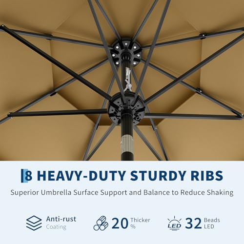 Garvee 10Ft 3-Tier Patio Umbrella, Outdoor Table Umbrella with Vents, Easy Crank and Push Button Tilt, Market Umbrella with 8 Sturdy Ribs for Pool, Deck, Yard, Garden -Tan - color: Tan, size: 10FT