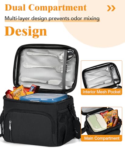 Insulated Lunch Bag for Men & Women, 9L Leakproof Lunch Box Soft Cooler Tote with 5 Pockets, 600D Oxford, EVA Lining, Adjustable Strap for Work, Picnic, Beach&Travel-Black - color: Black, size: Single
