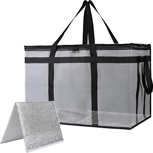 Bodaon Cooler Insulated Food Delivery Bag with Hard Bottom for Rideshare Bag, XXX-Large Thermal Bags for Catering/Hot Pizza, Travel/Camping/Picnic Basket，Grocery Reusable Warmer and Frozen, Gray - color: Grey+Hard Bottom