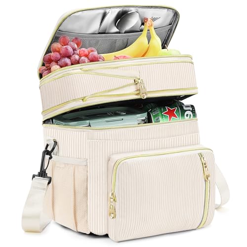 Lunch Box & Lunch Bag for Women, Large Insulated Adult Lunch Box Leakproof Lunchbox Cooler Bag for Work Picnic Beach,16L, Cream - color: Soft Cream