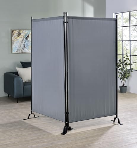 Proman Products - Galaxy 2 Panel Section Privacy Folding Screen Divider, Water Repellent Fabric Room Divider with Black Powder Coated Metal Frame for Indoors or Outdoors (Gray) - color: Grey, size: 2 Panel