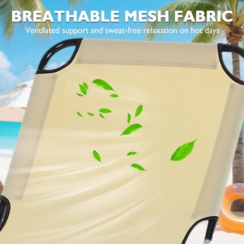 Majnesvon Foldable Outdoor Chaise Lounge Chair, 5-Level Reclining Camping Tanning Chair with Strong Oxford Fabric for Beach, Yard, Patio, Pool(Beige) - color: Beige