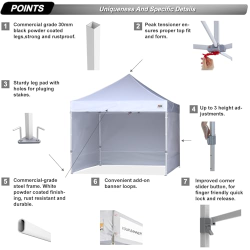 ABCCANOPY Easy Pop Up Canopy Tent with Sidewalls 10x10 Commercial -Series, White - color: White, size: 10X10