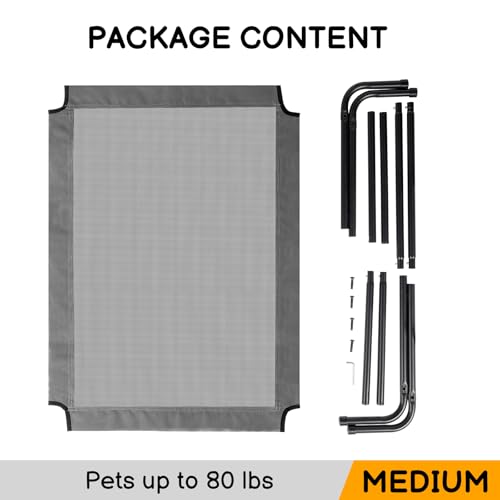 Elevated Dog Bed Cot,Portable Indoor & Outdoor Pet Hammock with Metal Frame & Breathable Mesh,No-Slip Feet,Cooling Raised Pet Bed for Large Dogs, (Light Grey, Medium) - color: Light Grey, size: Medium