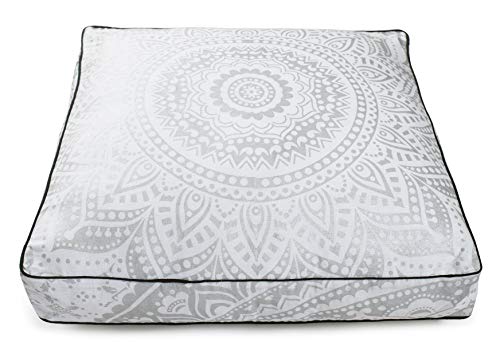 Popular Handicrafts Floor Pillow Cushion Cover - Hippie Mandala Square Ottoman Pouf Cover Indian Ombre Daybed Cotton Cushion Cover with Heavy Duty Zipper - Dog-Pets Bed, 22" Silver - color: Silver_s, style: 22 Inchx 22 Inch Square Pillow cover