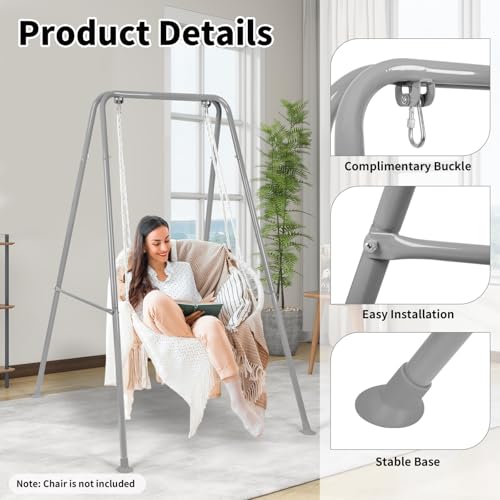 Hammock Chair Stand, Heavy-Duty A-Frame Metal Swing Stand for Indoor and Outdoor, Suitable for Most Hanging Chairs, Easy to Assemble & Store, Hammock Chair not Included (Gray)