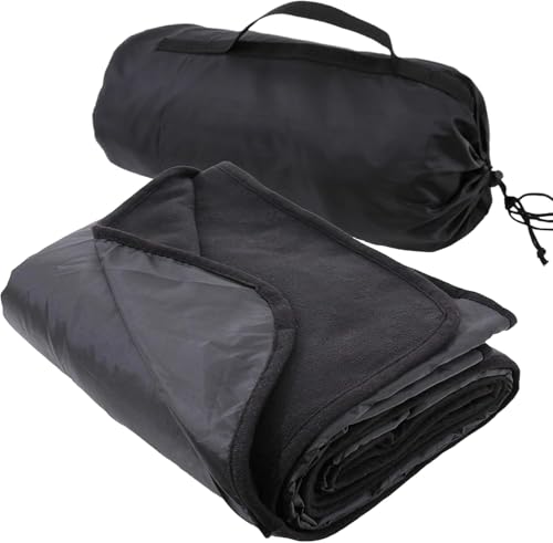Threadart Outdoor Rainproof & Windproof Thick Stadium Blanket | for Camping, Picnic, Sports, Festivals, Football, Baseball, Concerts, Parks, Beach 55" x 79" - color: Black