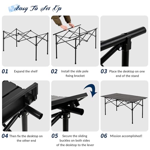 Camping Table Folding Portable Camp Table with 4 Chairs, Folding Picnic Table with Carry Bag Indoor Outdoor for Camping, Beach, Patio, RV, Backyard BBQ, Sturdy, Stable, Easy to Carry, Black - size: 22*37*19.5inch + 4 chair