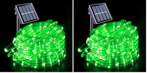 JMEXSUSS Green Halloween Solar Lights, 66 ft 200 LED Rope Lights Outdoor Waterproof, PVC Tube Green Christmas String Lights for Halloween Party Tree Fence Christmas (Pack of 2) - color: Green, size: 200 LED (Pack of 2)