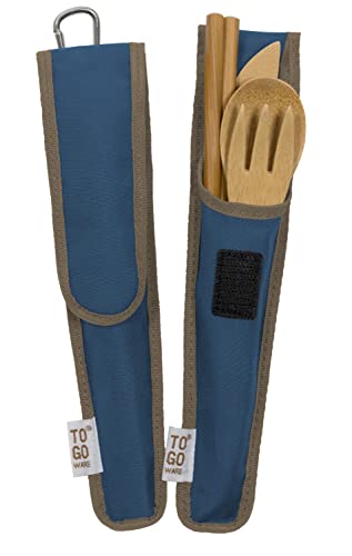 To Go Ware To Go Ware Reusable Bamboo Travel Utensils with Carrying Case & Carabiner Clip | Bamboo Utensils | Eco Friendly - color: Indigo