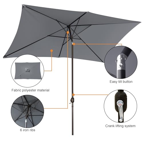 Blissun Rectangular Patio Umbrella, Table Market Umbrella with Tilt and Crank, Outdoor Umbrella for Garden, Deck, Backyard, Pool and Beach - color: Dark Grey, size: 6.5 x 10 FT