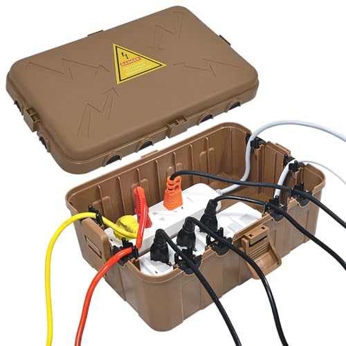 Hrensaw Large Outdoor Electrical Box(12.5x8.5x5inch),IP54 Waterproof Outdoor Outlet Covers,Weatherproof Extension Cord Covers Protect Outlet,Plug,Timer,Power Strip,Holiday Light,Brown - color: Brown, size: Large