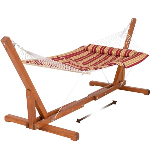 SUNCREAT Hammocks Portable Hammock with Stand, Hammock with Stand 2 Person Heavy Duty for Bedroom, Backyard, Patio, Balcony, Red Stripe - color: Pad-red Stripes
