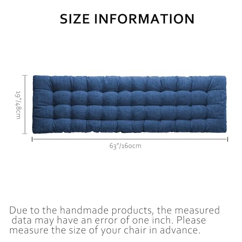 ELFJOY Lounge Chair Cushion Faux Linen Zero Gravity Chair Cushion with Ties Thick Padded Long Bench Cushion for Recliner Chaise Longue Sun Lounger Bench Porch Swing Navy 66 Inch - color: Navy2