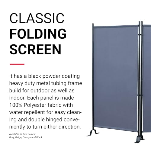 Proman Products - Galaxy Section Divider, Water Repellent Fabric Room Divider with Black Powder Coated Metal Frame for Indoors or Outdoors (Grey) - color: Grey, size: 3 Panel