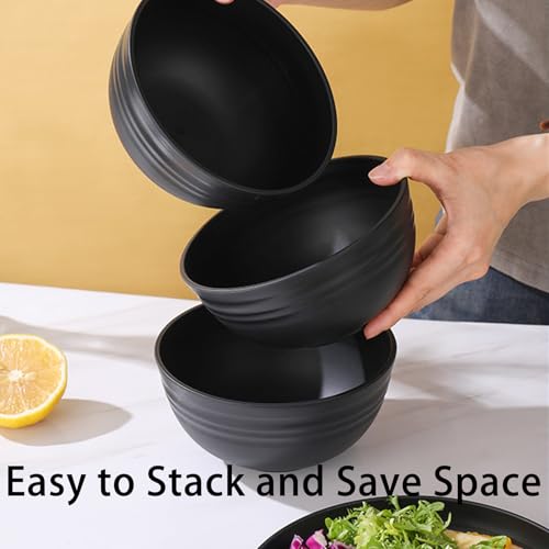 Unbreakable Wheat Straw Cereal Bowls Set of 4, 24 OZ Microwave and Dishwasher Safe Lightweight Soup and Salad Bowl Sets, Reusable Dessert Bowls for Rice, Pasta, Snack, Fruit, BPA Free (Black) - color: Black