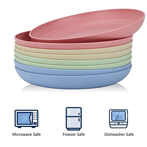 Homienly Deep Wheat Straw Dinner Plates Set of 8, Alternative to Plastic - Microwave & Dishwasher Safe, Unbreakable Kids Plates with 4 Colors (Fresh Light, 10 inch) - color: Fresh Light, size: 10 inch