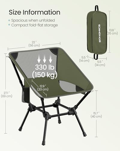 SONGMICS Camping Chair, Lightweight Folding Beach Chair, Adjustable Height, Steel Frame, Portable for Outdoor Travel - color: Green, style: Lowback (18.9"D x 22"W x 27.1"H）