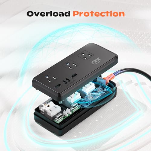 Outdoor Power Strip Weatherproof, IPX6 Waterproof Surge Protector with 3 AC Outlets and 2USB A&2USB C, 6FT Extension Cord, Wall Mountable for Indoor Outdoor, UL FCC Listed - size: 6FT, style: 3AC+4USB