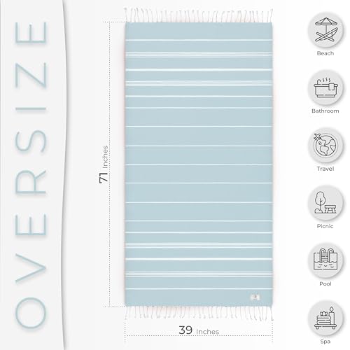 Ossano Turkish Beach Towel Quick Dry & Absorbent Oversized (39" x 71") - Compact, Versatile and Functional as Travel Blanket, Bathroom, Shower, Gym and Pool Towels, Yoga, Bath Mat - Baby Blue - color: Baby Blue