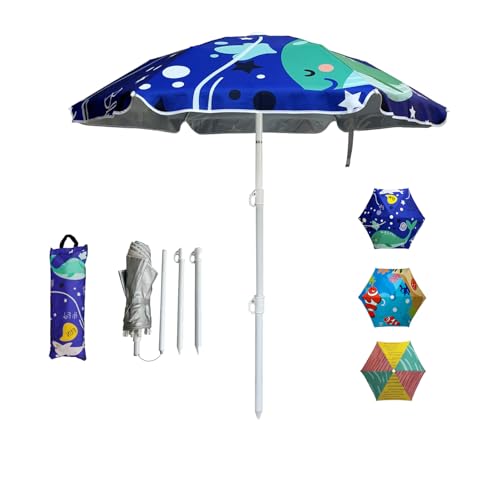 LOTTAFUN Water Table Umbrella Kid 5ft Beach Umbrella - Heavy Duty Wind Resistant UV 50+ Portable Sun Shade with Sand Anchor & Carry Bag, Outdoor Folding Umbrella for Beach,Pool,Patio,Garden (Dophin) - color: Dophin