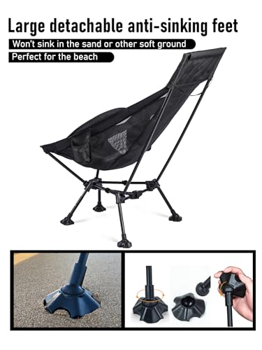 WildCall Lightweight Folding High Back Camping Chair with Head Support, Compact Beach Chair with Anti-Sinking Large Feet and Three Tilt Angles Adjustment - color: 1 X Black High Back