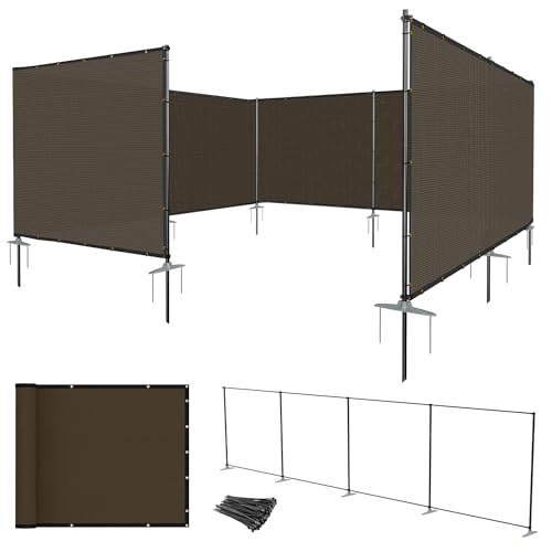 E&K 5'x24' Outdoor Privacy Screen Fence Panel Freestanding Backyard Patio Privacy Pool Fencing Temporary Garden Dog Fence with Iron Poles and Rails (Brown) - color: Brown, size: 0 5'x24'