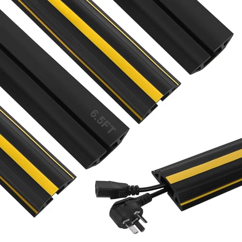 Floor Cord Cover 6.5Ft 2Pcs Heavy Duty PVC Floor Cable Protector Electric Cord Hider Cable Management Floor Strip Extension Cord Covers Cable Raceway for Wires on Floor Inner Channel 1.36" W x 0.43" H - color: Black & Yellow, size: 6.5Ft - 2PCS