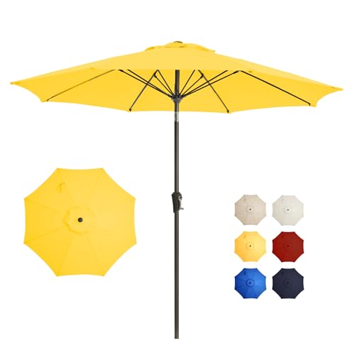 9FT Large Outdoor Patio Umbrella Pool Market Umbrella-UV Resistant, Easy Push Button Tilt and Crank, 8 Sturdy Ribs Heavy-Duty Table Umbrella for Deck, Backyard, Garden(Yellow) - color: Yellow, size: 9 FT