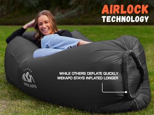 WEKAPO Inflatable Couch Air Lounger Chair - Camping & Beach Accessories, Portable Blow up Sofa for Hiking, Lawn, Indoor/Outdoor Movies & Music Festivals. Lightweight and Easy to Set Up Air Hammock - color: Black