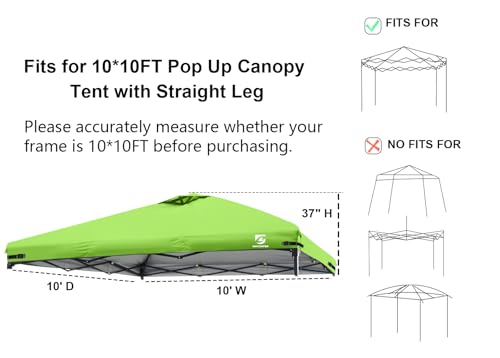 10x10 Pop Up Canopy Replacement Top Cover with Air Vent for Straight Leg Canopy Tent, Waterproof for Outdoor Garden Patio Camping Sun Shade (Neon Green) - color: Neon Green