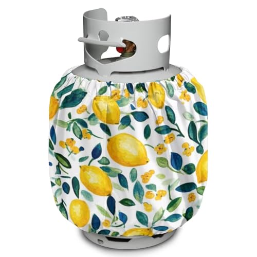 Propane Tank Covers 20lb Watercolor Lemon Outdoor Heavy Duty Waterproof Windproof Gas Tank Cylinder Cover with Elastic Brand, Dress up Your Gas Grill, Fits Standard 20lb Cylinder - color: Watercolor Lemon