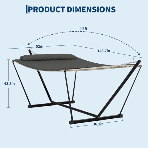 Garvee 2 Person Portable Double Hammock for Outdoor with Pillow, Heavy Duty Portable Hammock with Adjustable Steel Stand for Patio, Garden, Beach, Backyard - color: Dark Gray, size: T-shaped Bracket