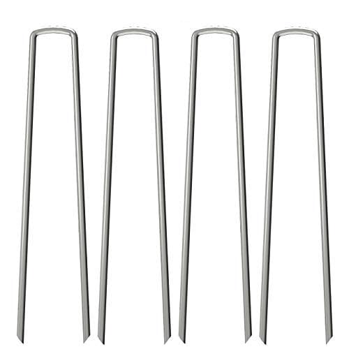 AAGUT 12 Inch Garden Stakes Landscape Staples, 25 Pcs U Shaped 11 Gauge Galvanized Pins Metal Fence Ground Stakes for Gardening, Chicken Wire, Irrigation Tubing, Camping Tent, Secure Lawn Fabric - color: Silver, size: 12'' x 25Pcs-11Ga