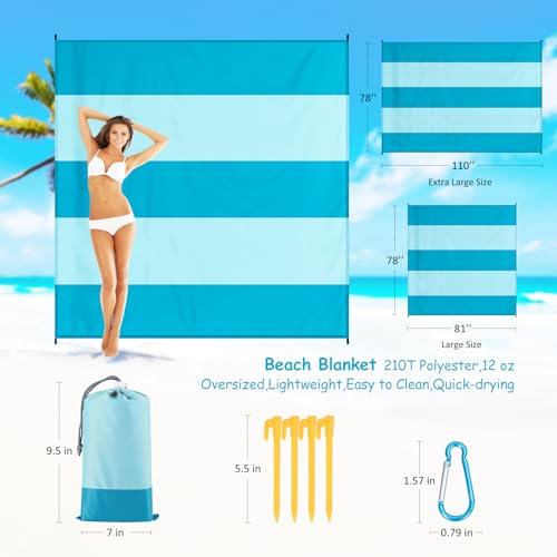 Beach Blanket Waterproof Sandproof 1-7 Adult Oversized 78 '' × 81 '' Lightweight Durable Compact Sand Free Extra Large Beach Mat for Travel Camping Hiking Picnic Blanket - color: 2cyan, size: 78“x81”