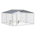PawHut Outdoor Dog Kennel, Heavy Duty Dog Run Outdoor Fence with Waterproof Cover, Galvanized Chain Link, Secure Lock, for Large Breeds, Chickens, Ducks, 13' x 13' x 7.5' - size: 157.5"L x 157.5"W x 91.3"H