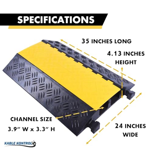 Kable Kontrol Atlas Heavy Duty Cable Protector Ramp - 2 Channel Bulk Wholesale Pallet - 20 Pcs - 35” Long Black & Yellow – 32000 Lbs Capacity - Rubber Speed Bump Wire Protector Cord Cover – CP9985 - size: 2 Channel - XL - 20 Units