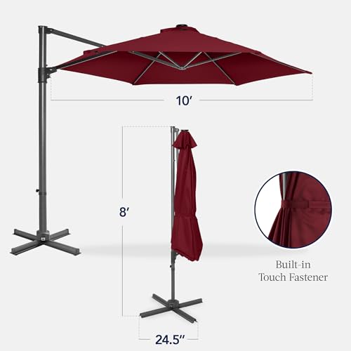 Best Choice Products 10ft Offset Cantilever Hanging Market Patio Umbrella, Smooth 360° Rotation, 8 Sturdy Ribs, Easy Adjustment - Burgundy - color: Burgundy, size: Offset w/ 360° Rotation