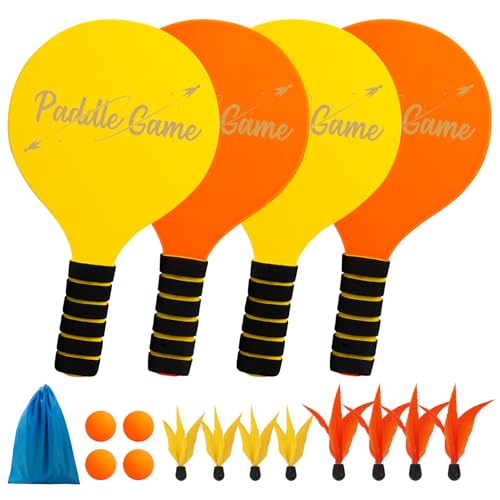 U&C Planet Beach Paddle Ball Set, Badminton Rackets, Family Game for Kids and Adults, Indoor Outdoor Game Backyard Park Camping Yard for Boys Girls Ages 3+, Beach Necessities Must Have - color: Orange (Age:3+)