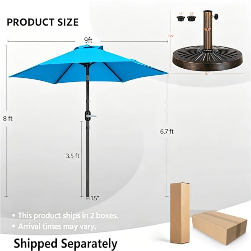 Yaheetech 9FT Patio Umbrella Outdoor with Heavy Duty Base Included,Table Umbrella with Push Button Tilt and Crank, UV Protection Waterproof for Yard/Outdoor/Wedding Parties and Events - Sky Blue - color: Sky Blue, size: 9FT