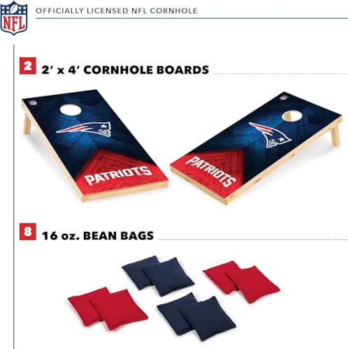 Wild Sports NFL New England Patriots 2' x 4' Regulation Size Solid Wood Cornhole Set with Direct Print HD Team Graphics