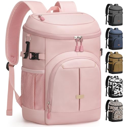 Pritent Cooler Backpack for Men Women Insulated Waterproof Backpack Cooler Leak Proof Cooler Bag Lightweight Lunch Backpack for Camping Beach Travel Picnic - color: Pink, size: 45 Cans