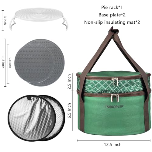 Pie Carrier With A Lid And Handle, With A Hard Edge That Won'T Collapse, Round Insulated Casserole Carrier,It Is Suitable For The Safe Transportation Of Cold And Hot Food (Green) - color: Green