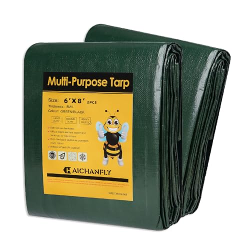 Heavy Duty Double-Sided Waterproof Poly Tarp 6x8 Feet 8mil Thick Polyethylene Tarps, Perfect for Outdoor Use, Plastic Cover & Mat for Tent Camping Storage Boat Bikes Vehicles, 2 Pack - color: Jasper-8 Mil, size: 6' x 8' 2psc